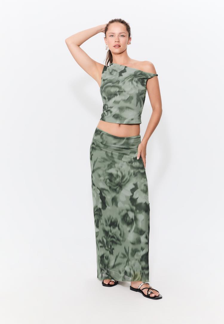 falda midi tul estampado