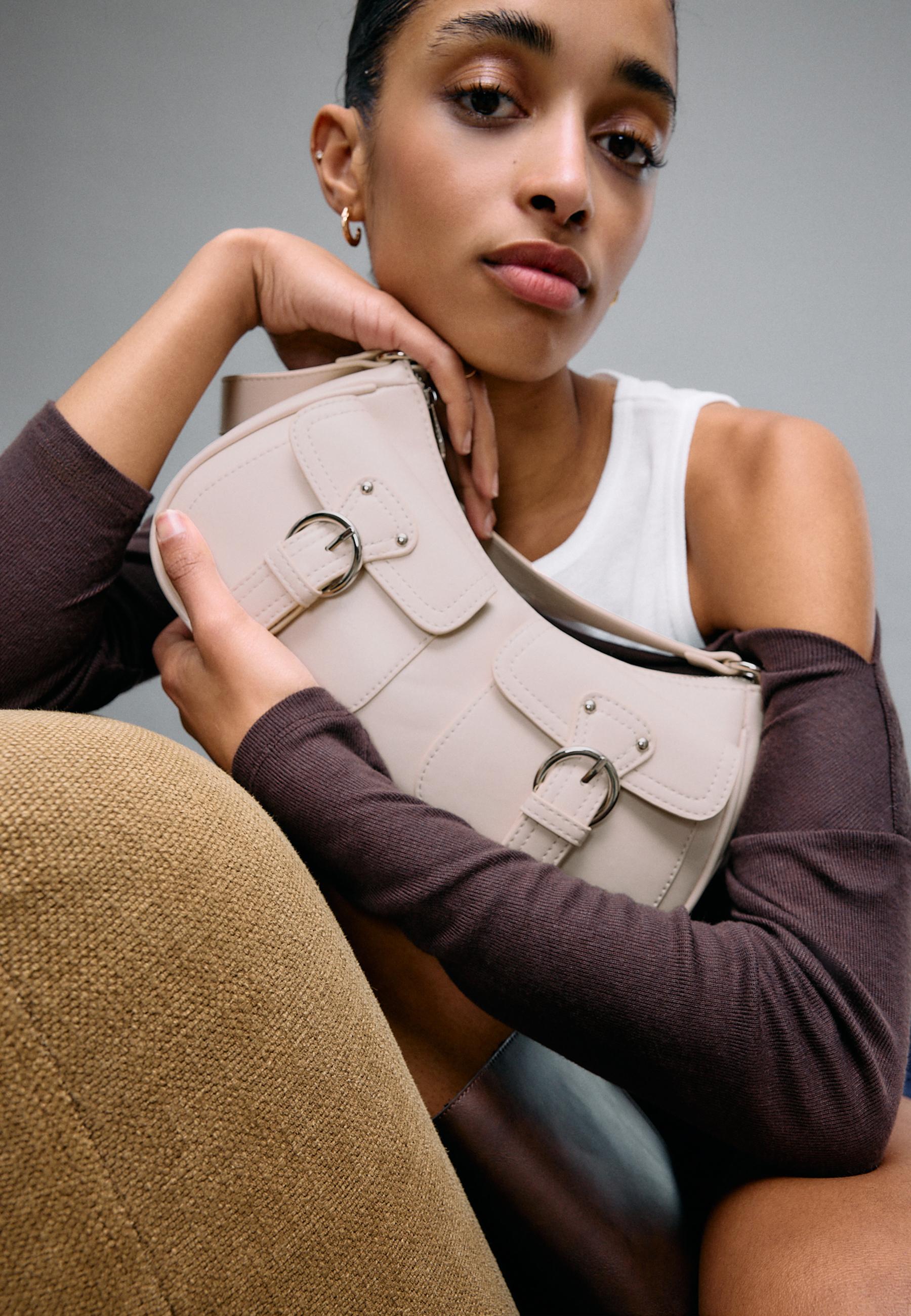 Half-moon shoulder bag with pockets - Women's fashion