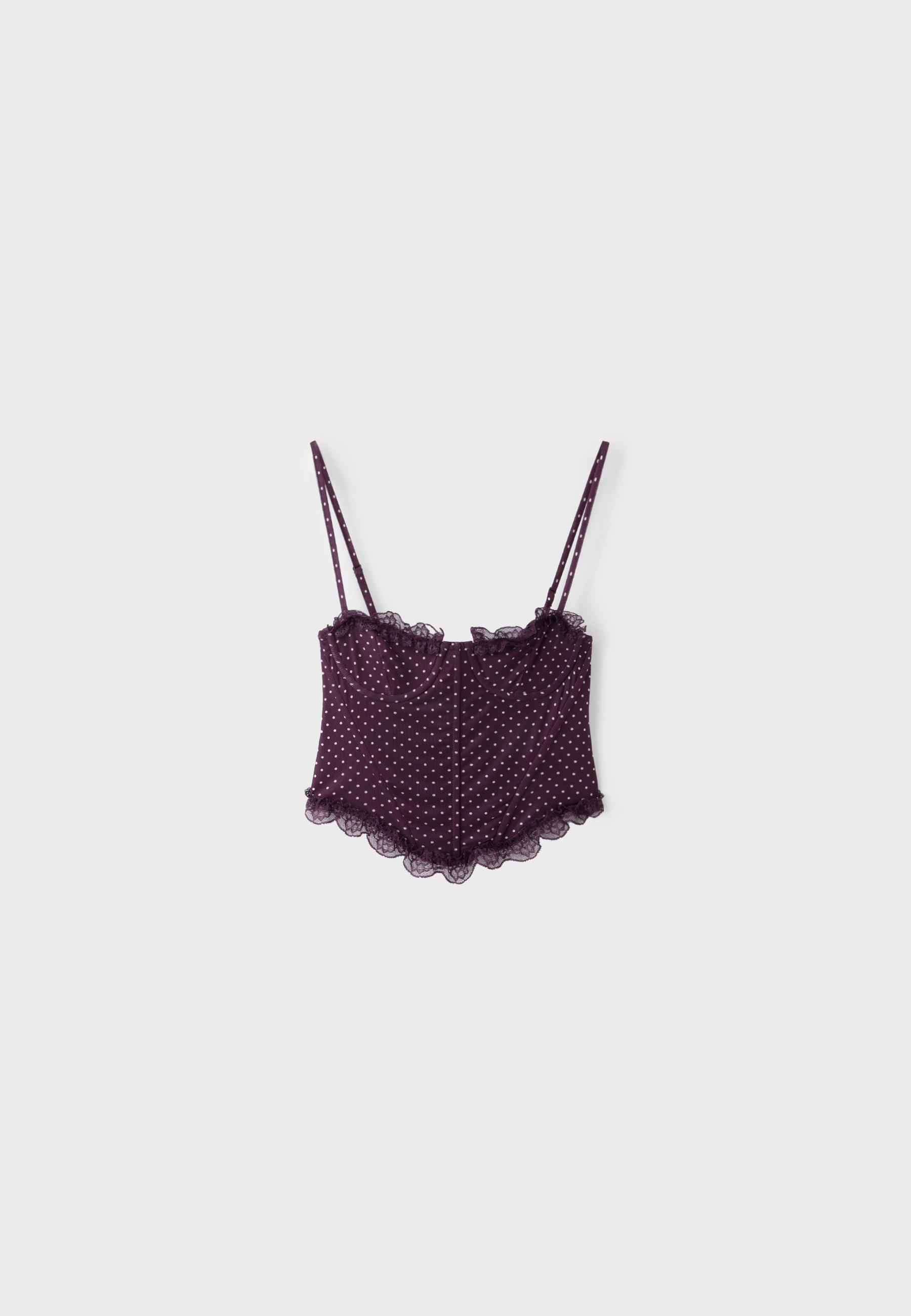 Fitted floral print cropped top — Purple
