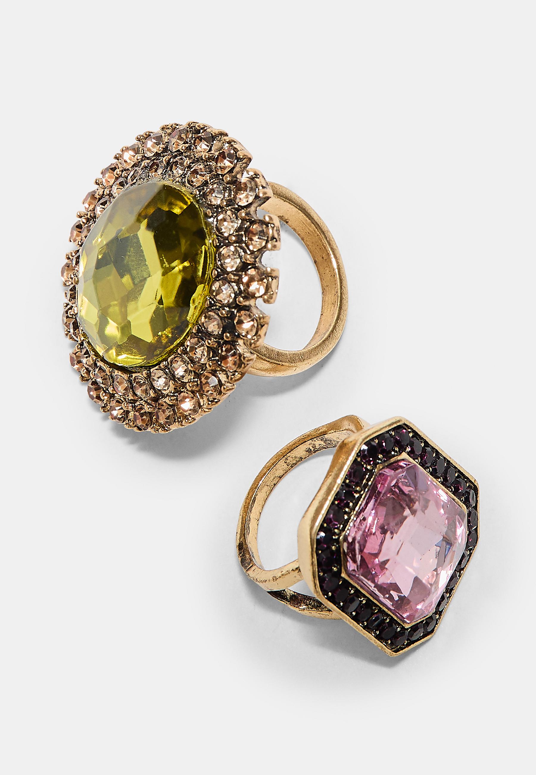 Set of 2 rhinestone rings — Khaki