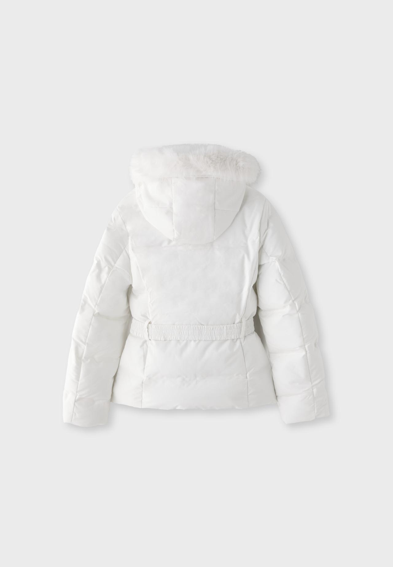 Belted hooded padded jacket — Ecru