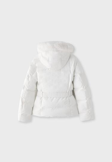 Belted hooded padded jacket — Ecru 8