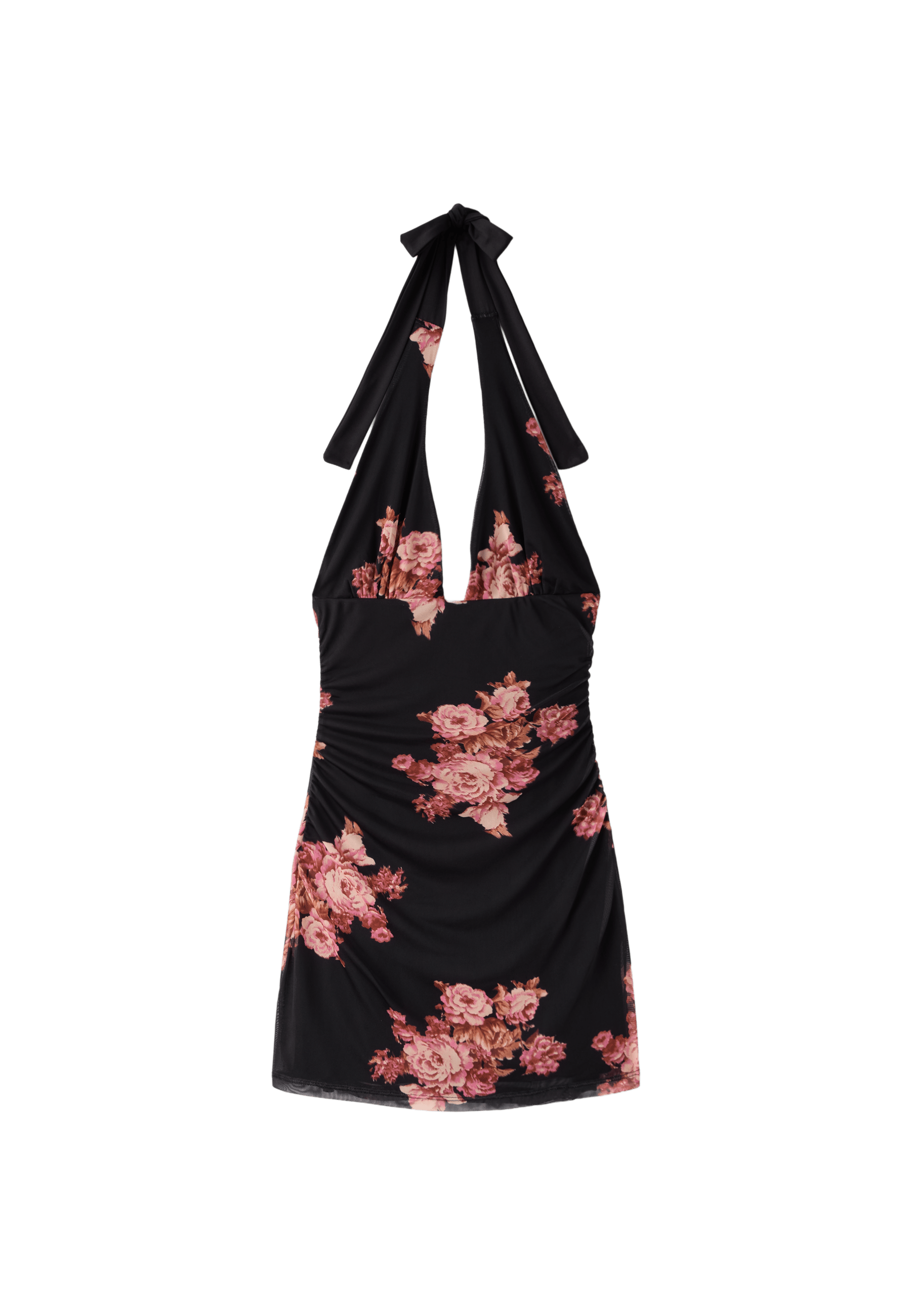 Floral print fitted tulle short dress — Black