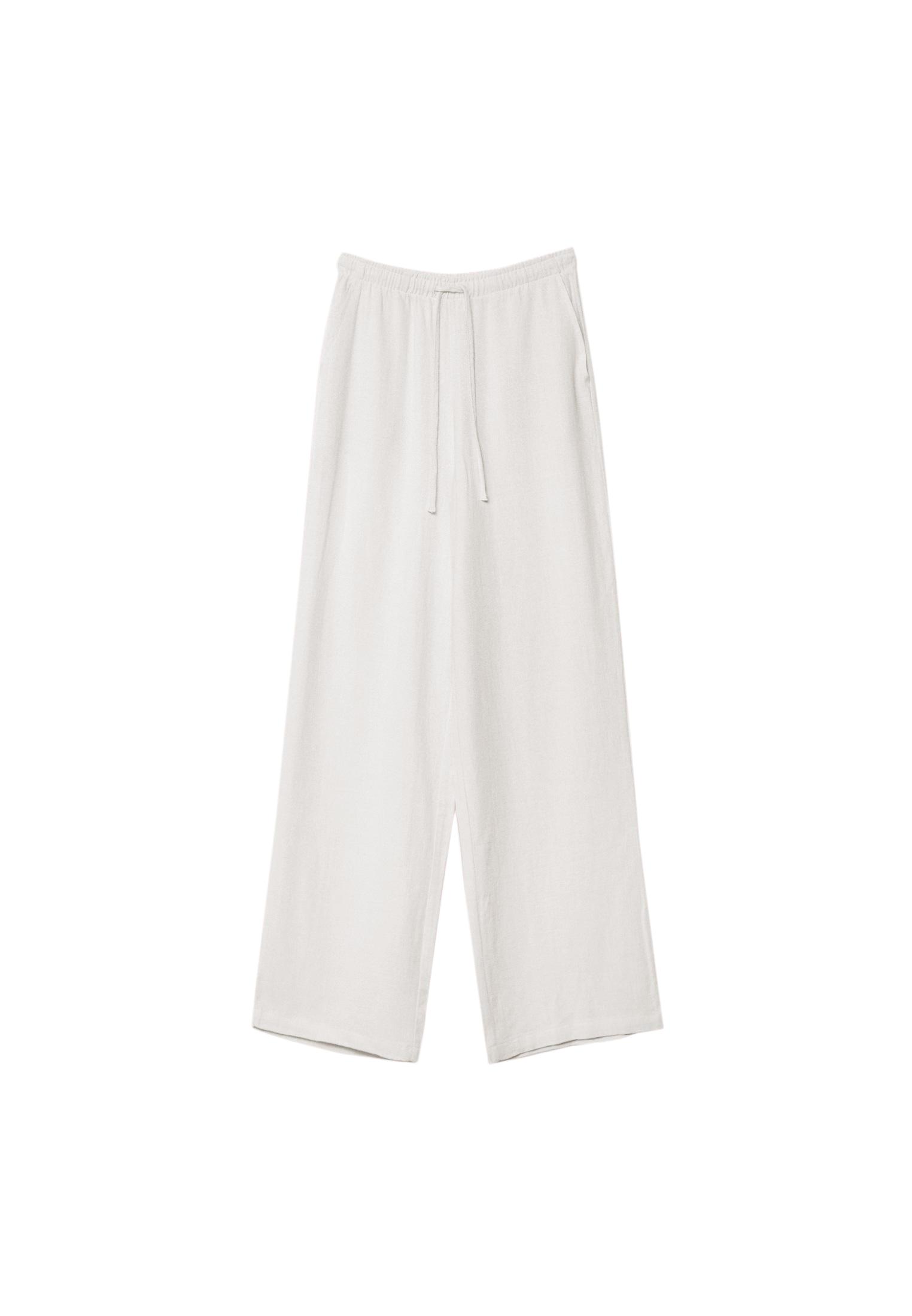 Straight-leg linen-look trousers — Ecru
