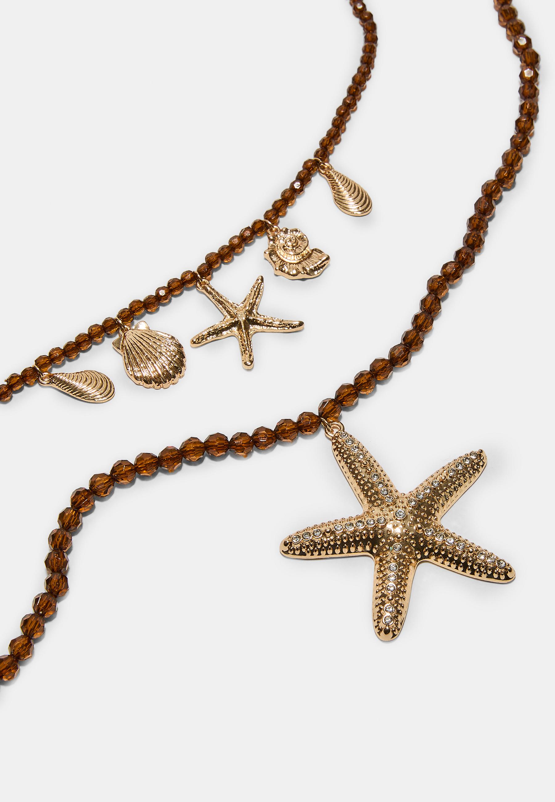 Set of 2 beaded starfish necklaces — Gold