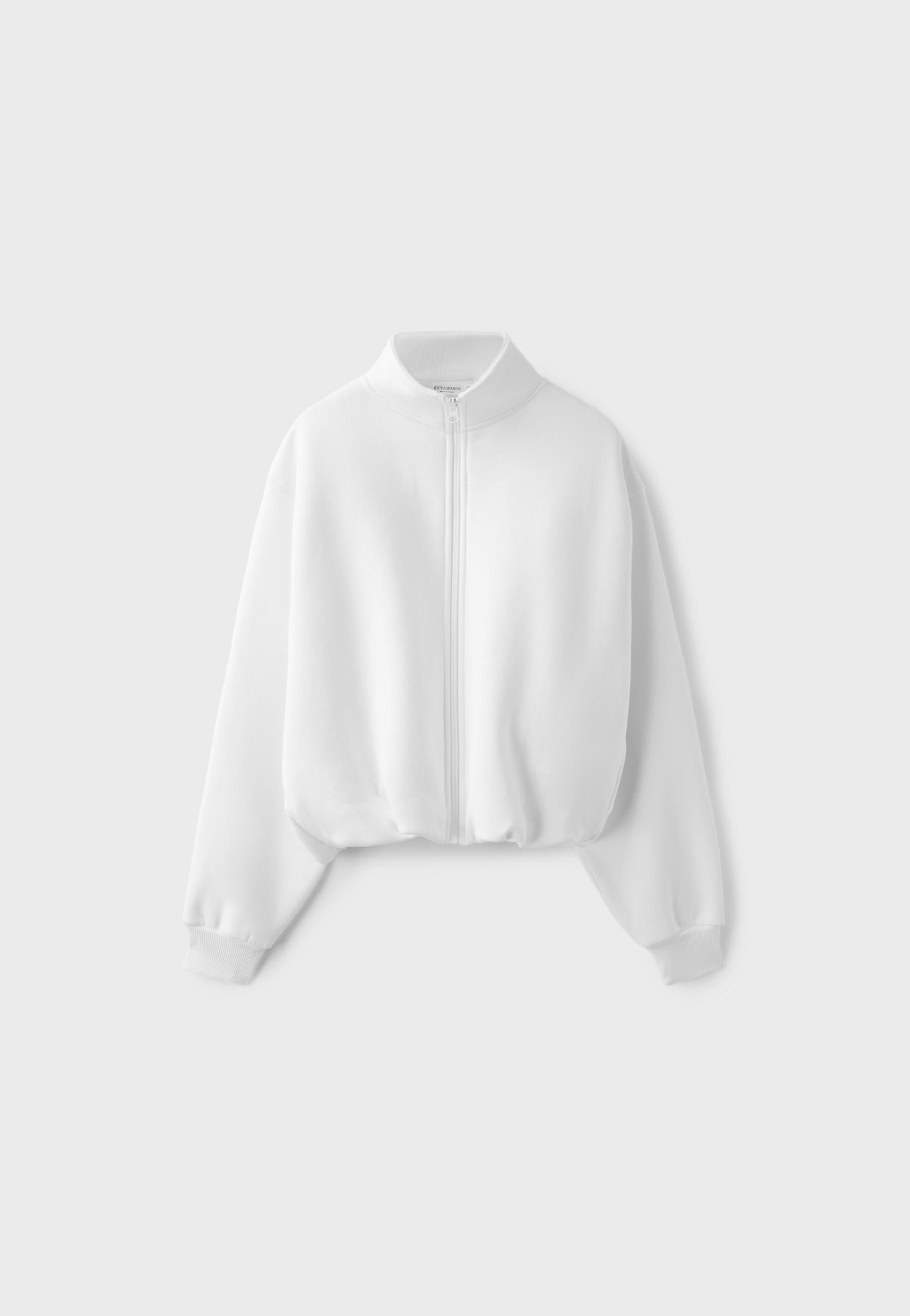 High neck cropped sweatshirt — Ecru