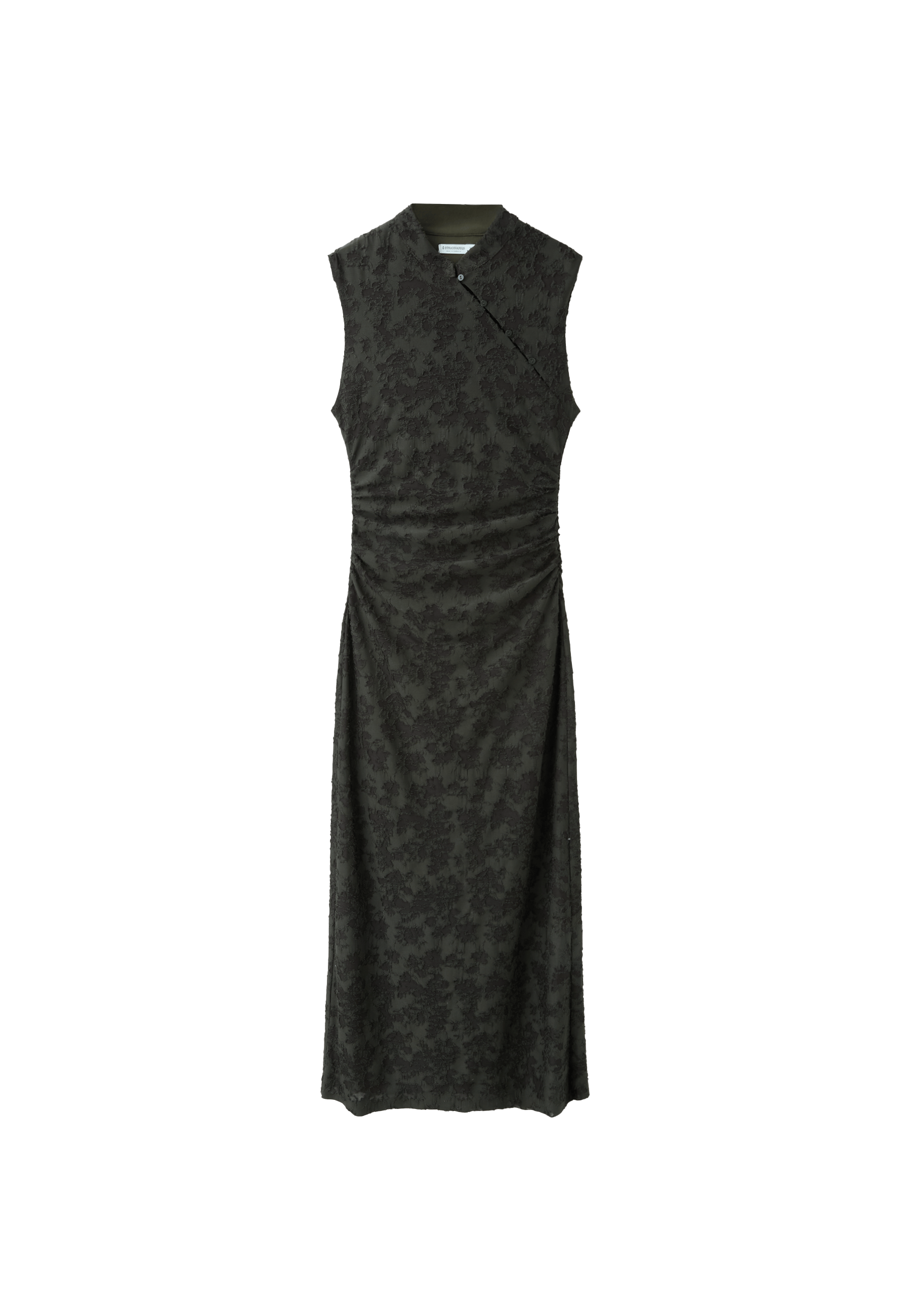 Sleeveless midi dress with stand collar — Khaki