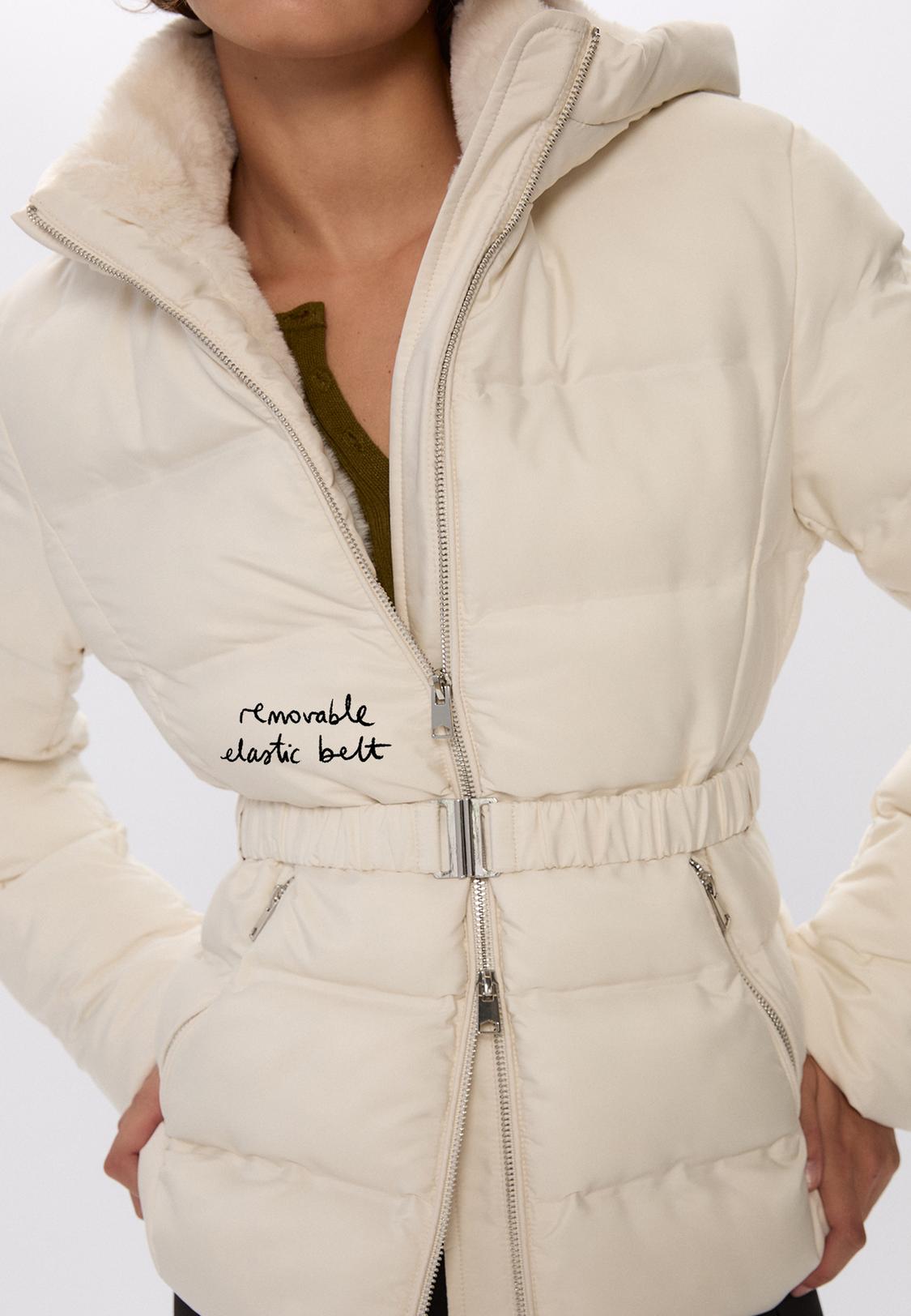 Hooded puffer jacket with belt Women's fashion Stradivarius