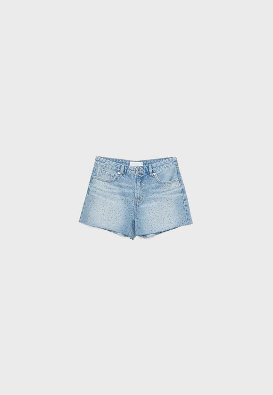 Parıltılı denim şort_8