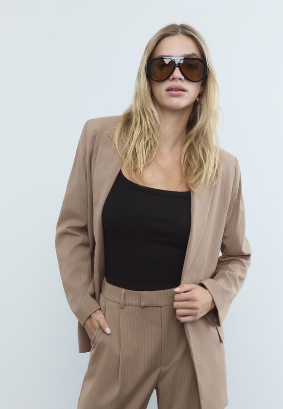 striped textured open blazer