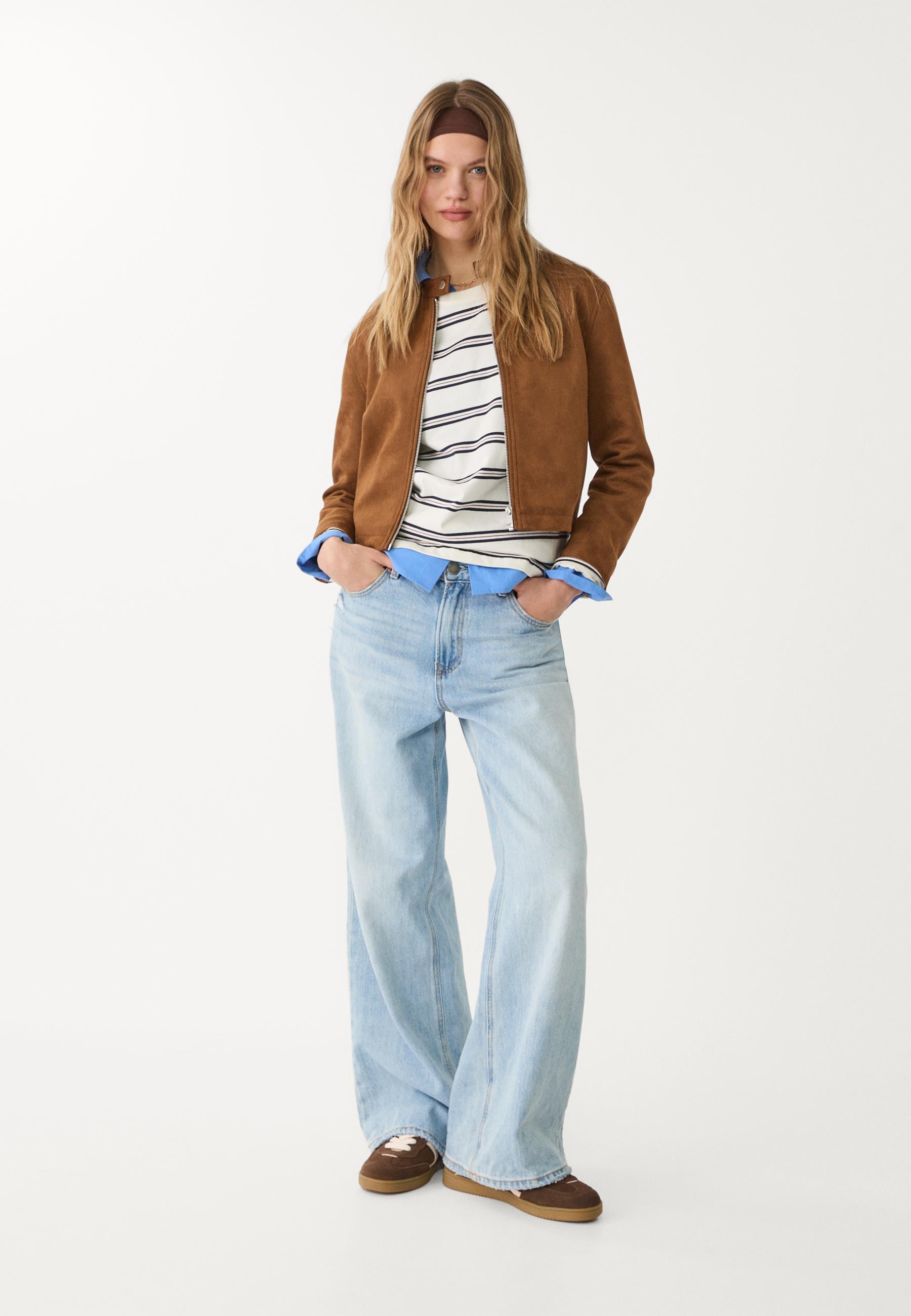 Faux suede zip-up jacket — Brown