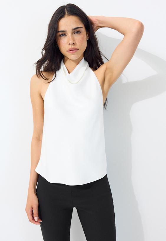 Saten halter yaka top