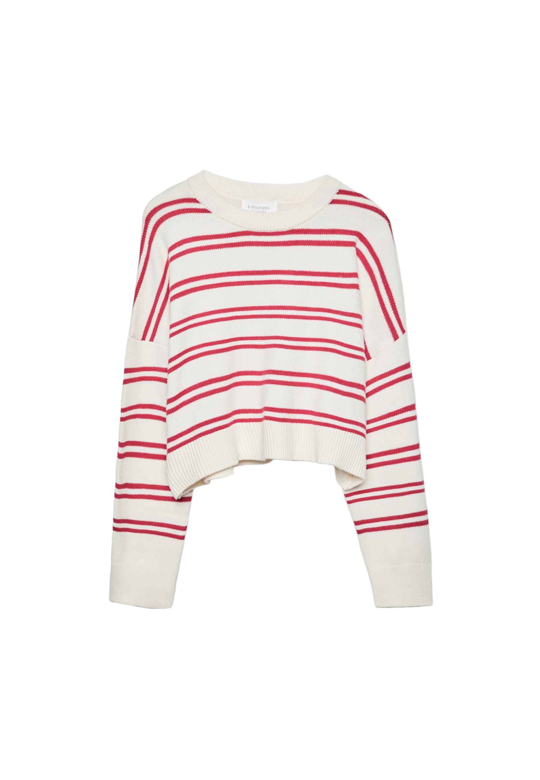 Cropped striped knit jumper — Red