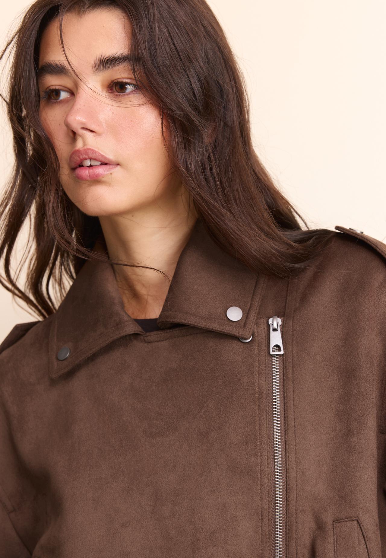 Biker jacket with belt — Brown