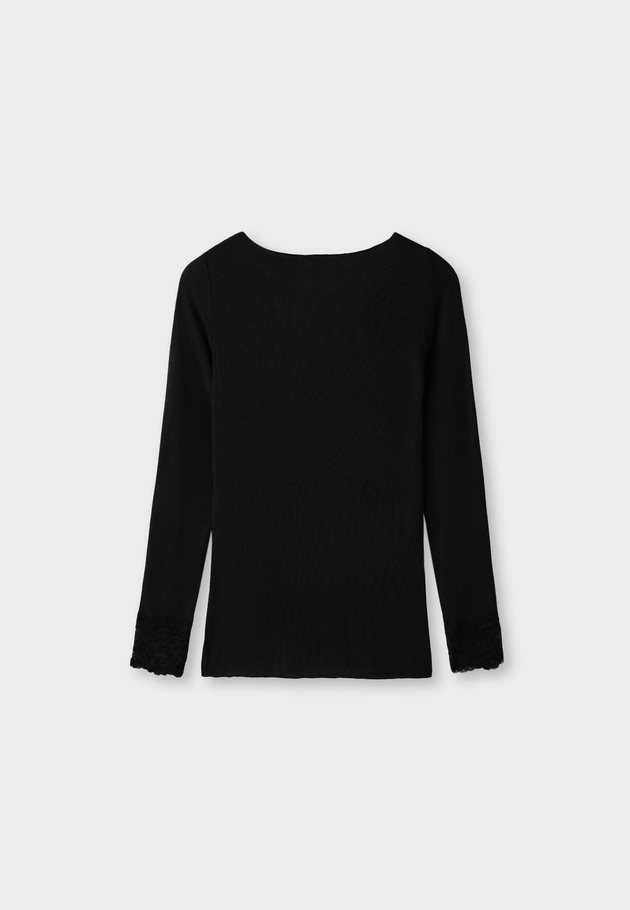 Cashmere V-neck long sleeve T-shirt — Black