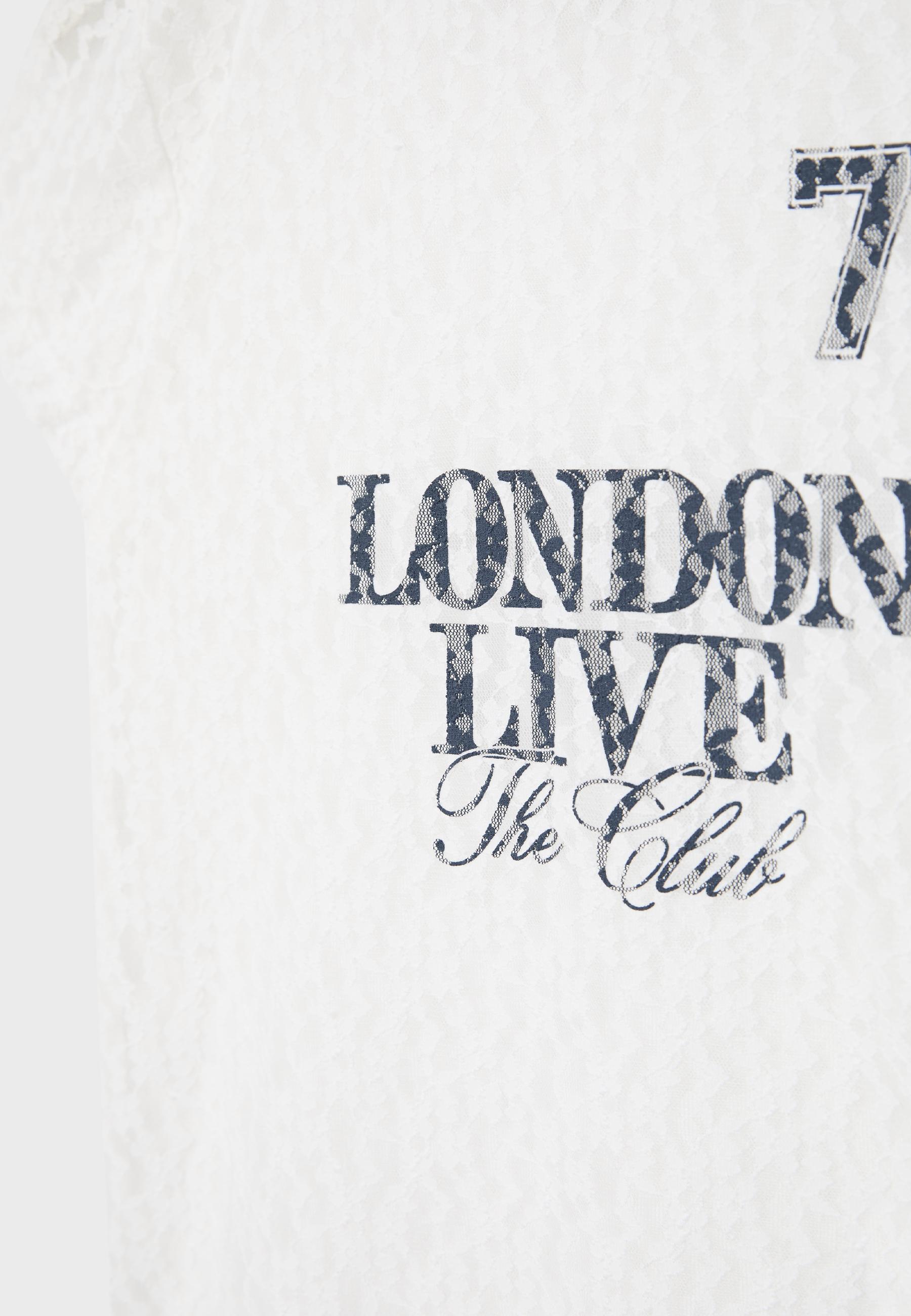 Fitted T-shirt with lace and graphic detail — Ecru
