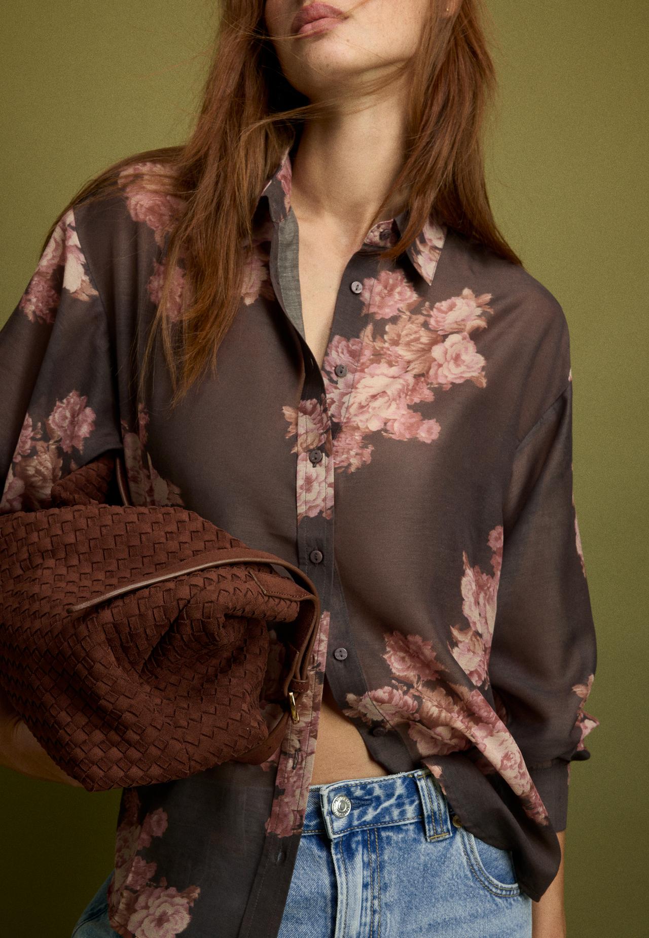 Floral print flowing shirt — Brown