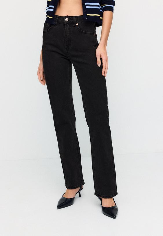 Stradivarius D98 Straight-Leg Jeans Black Denim Washed Effect 12