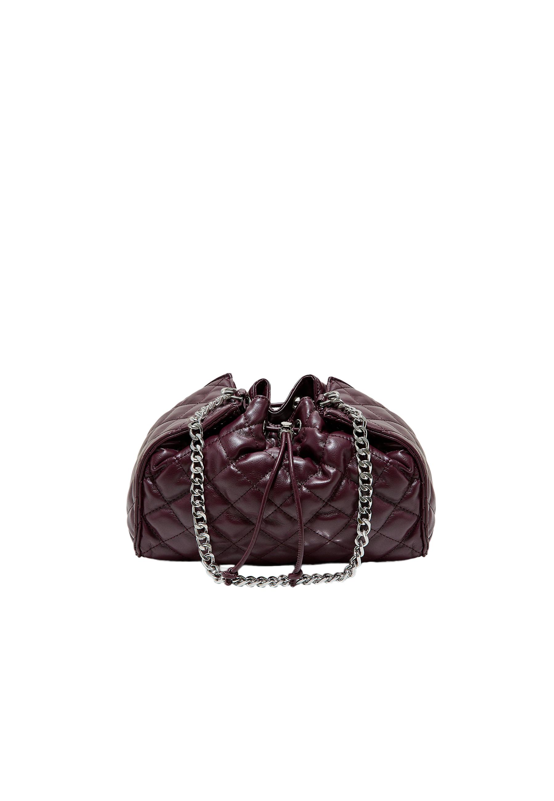 Quilted gathered shoulder bag — Burgundy