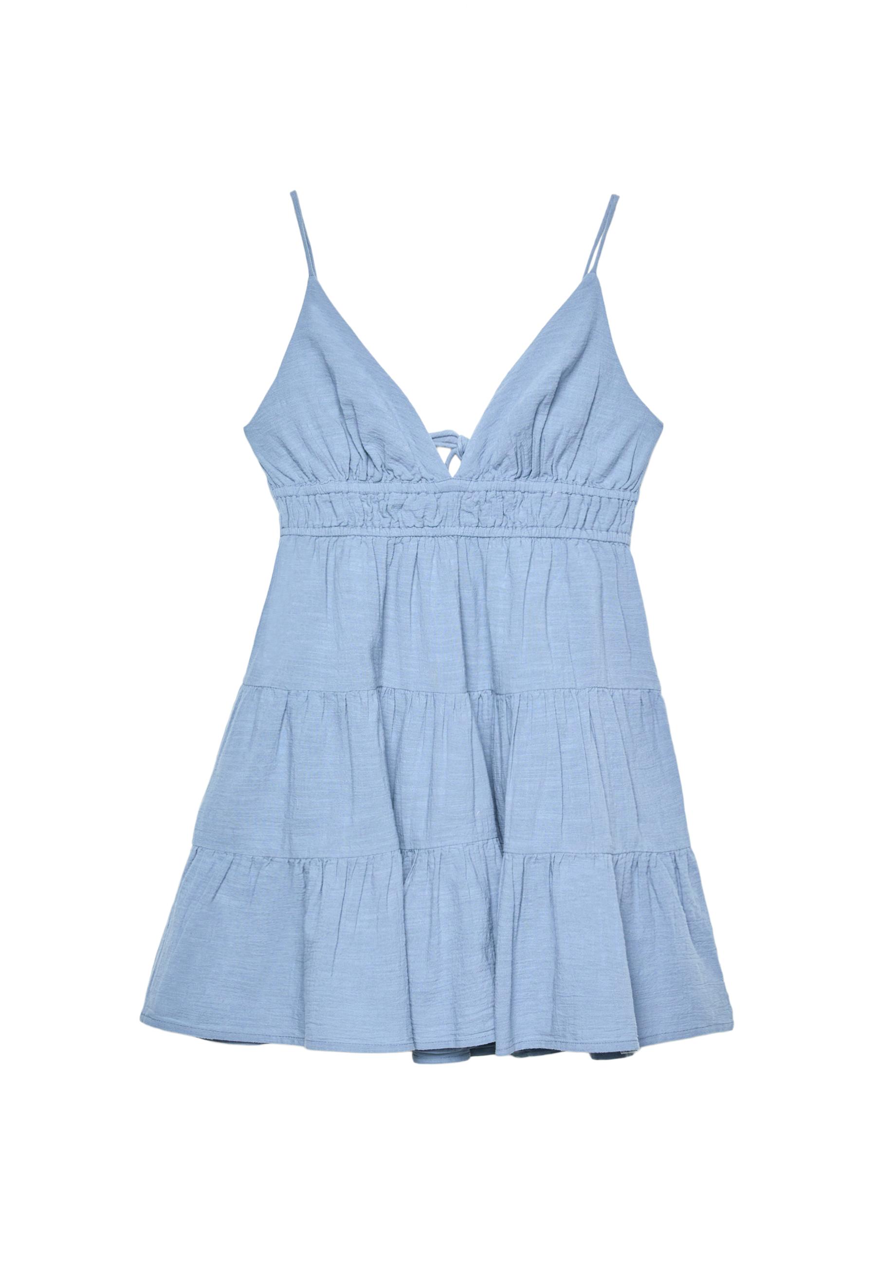 Mini flowing dress with back tie — Sky blue