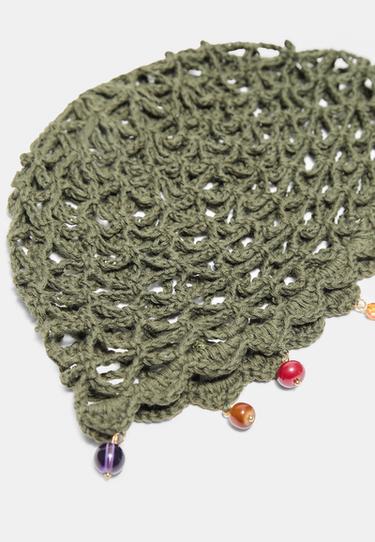 Beaded crochet beanie — Khaki 4