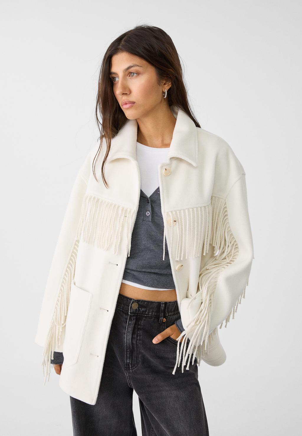 Long soft overshirt with fringing