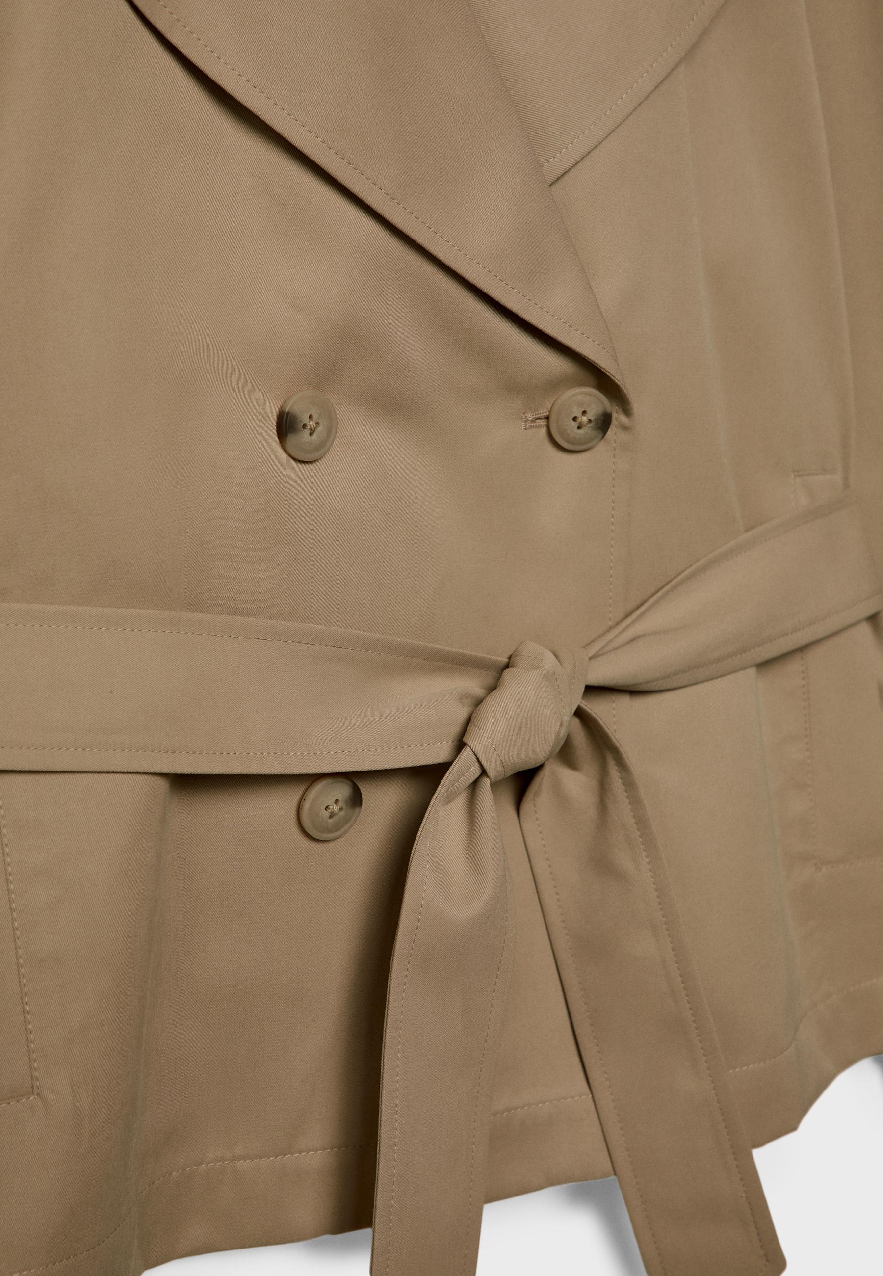 Short flowing trench coat with belt — Khaki