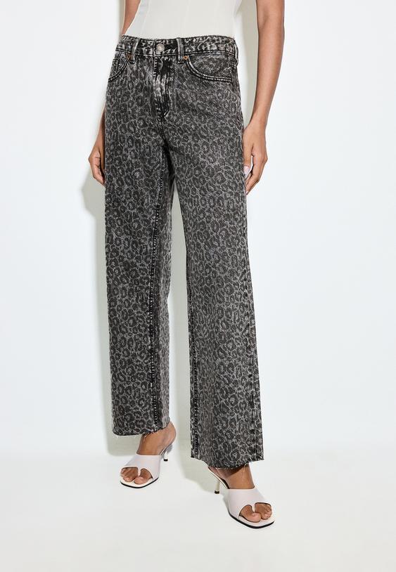 jeans straight wide stampa leopardo
