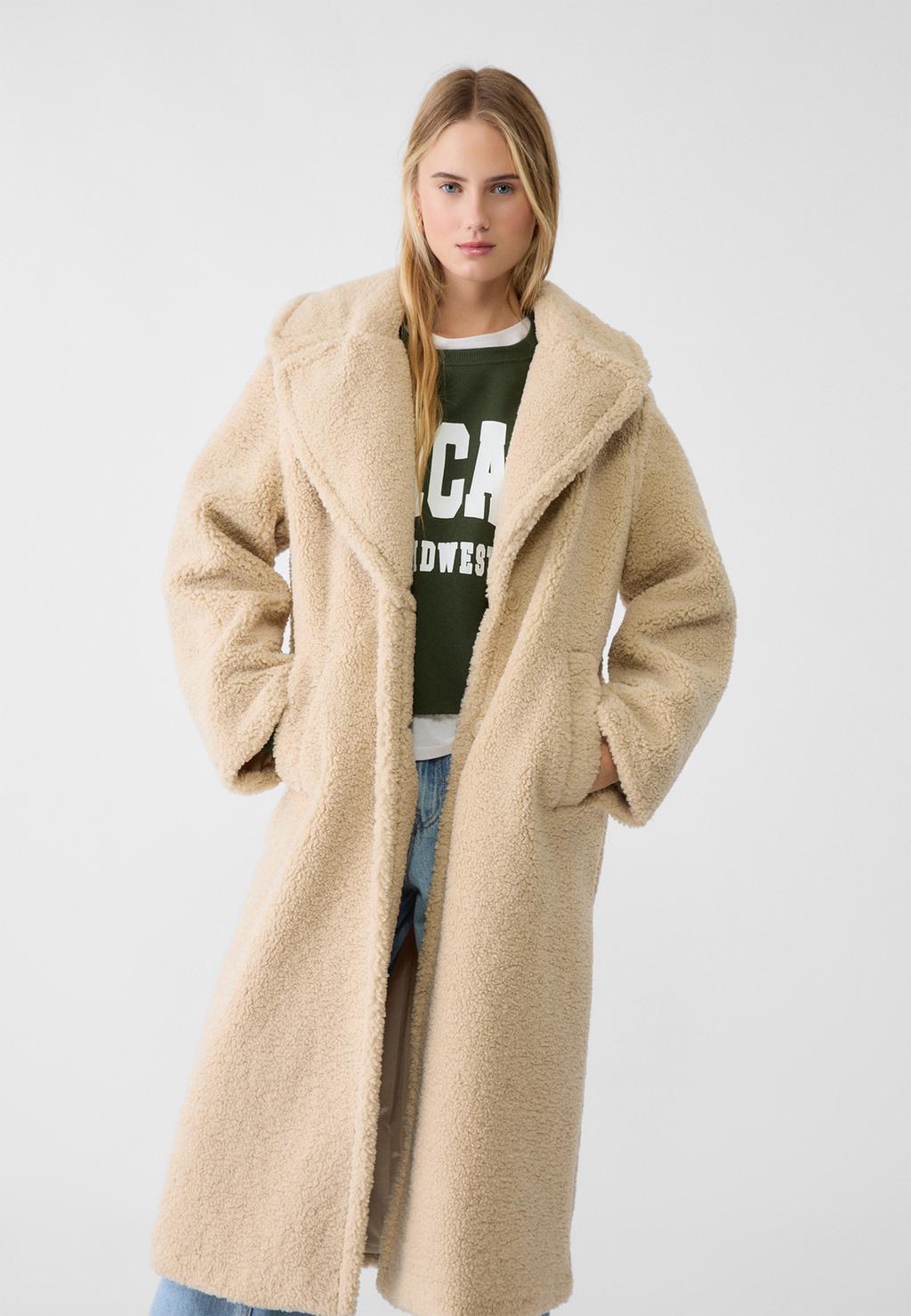 Long faux shearling lined coat