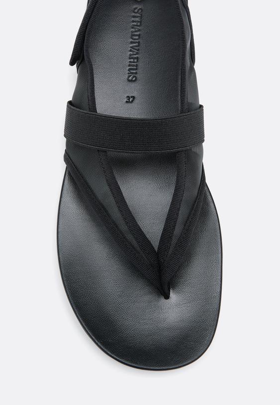 Stradivarius Φλατ Σανδάλια Thong Τούλινο Μαύρο 36