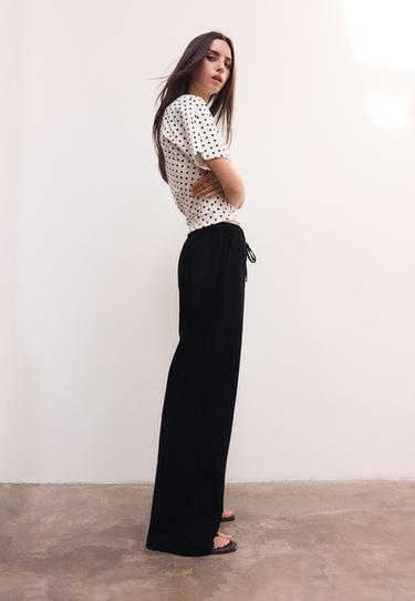 Linen-effect drawstring trousers — Black 6