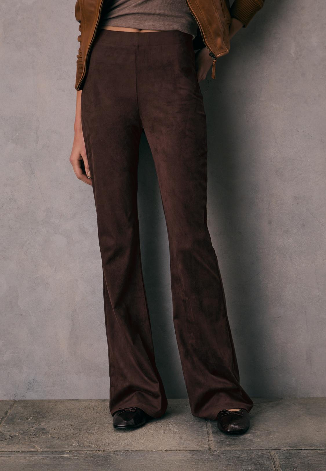 Faux suede flared trousers
