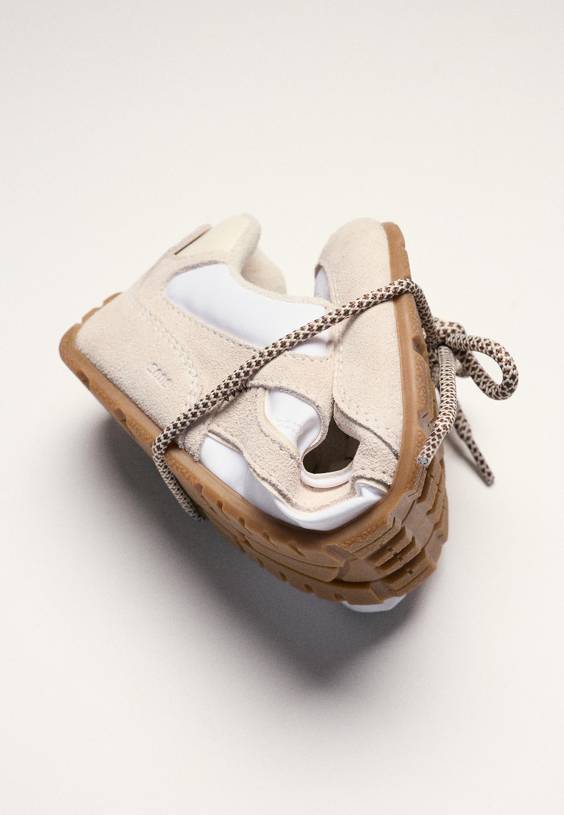 S009 Leather-detail barefoot trainers — ECRU