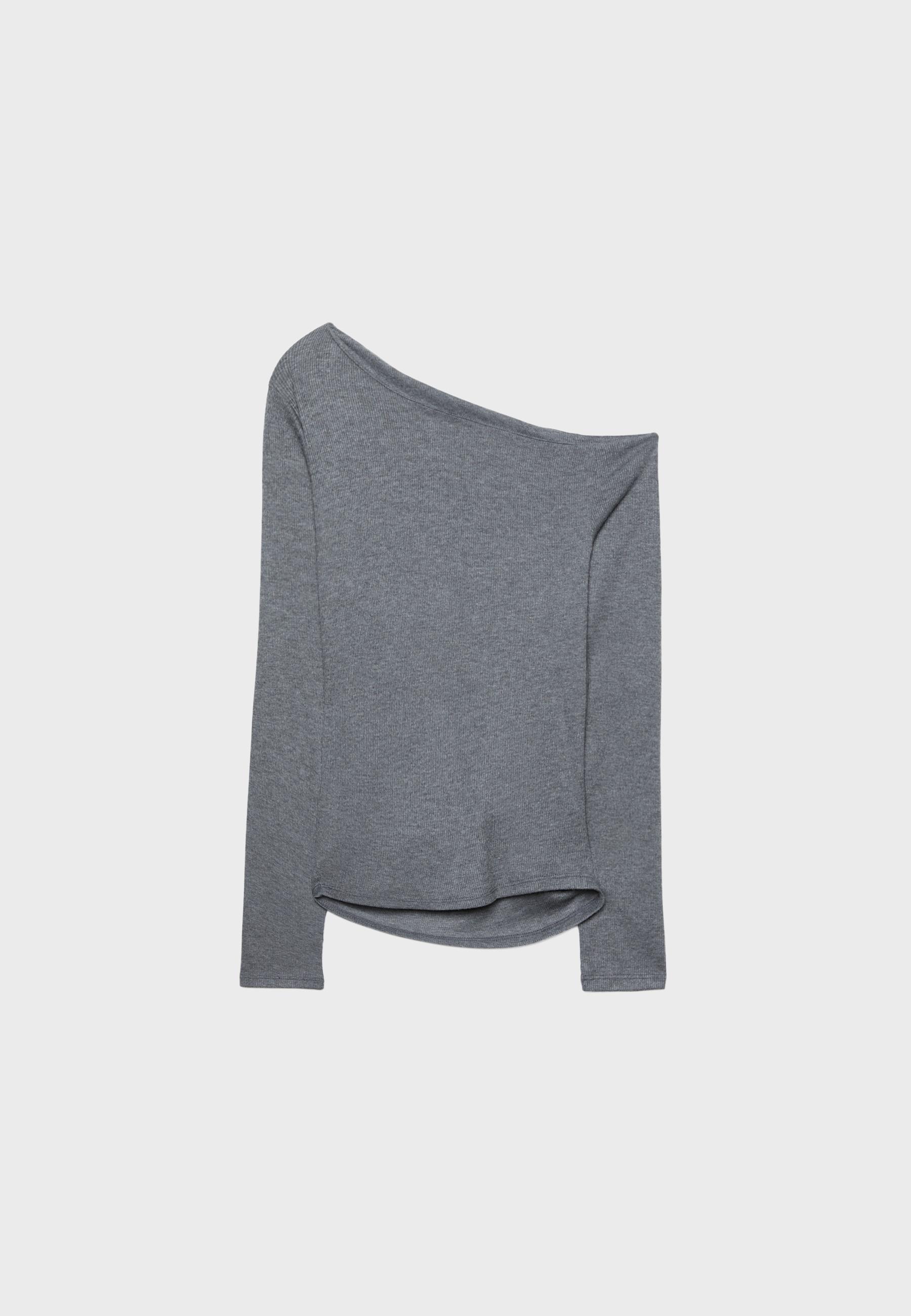 Asymmetric T-shirt with gathered detail — Dark grey