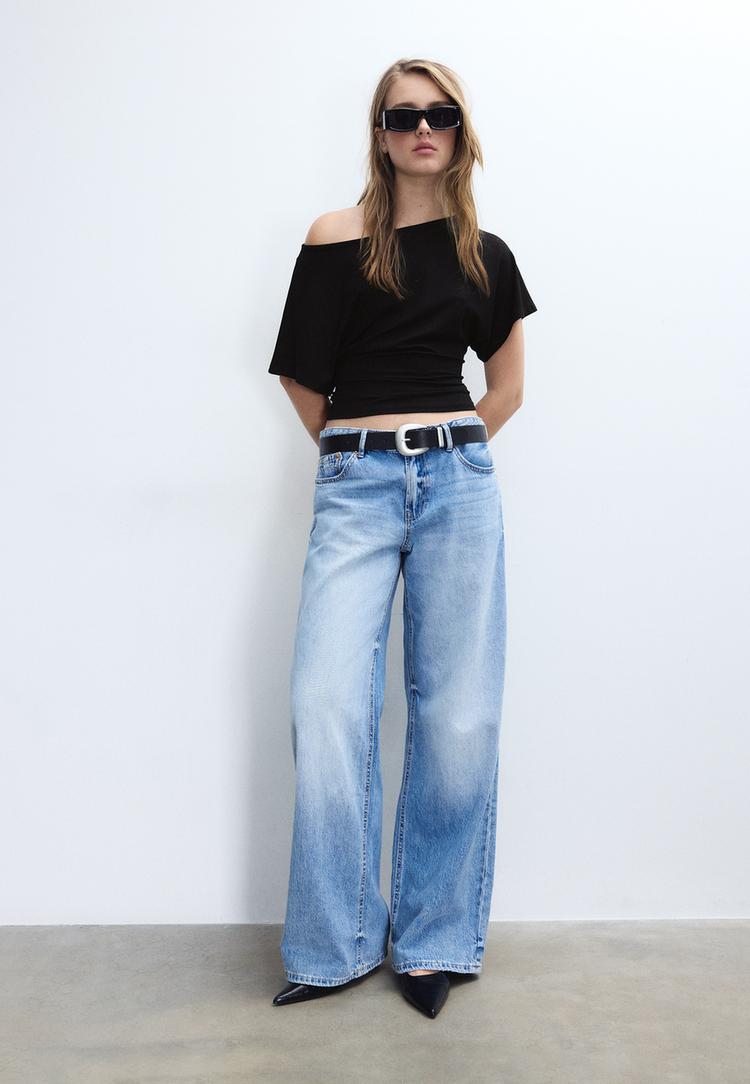 Stradivarius Tricou Cu Mânecă Scurtă Și Guler Tip Barcă Negru L