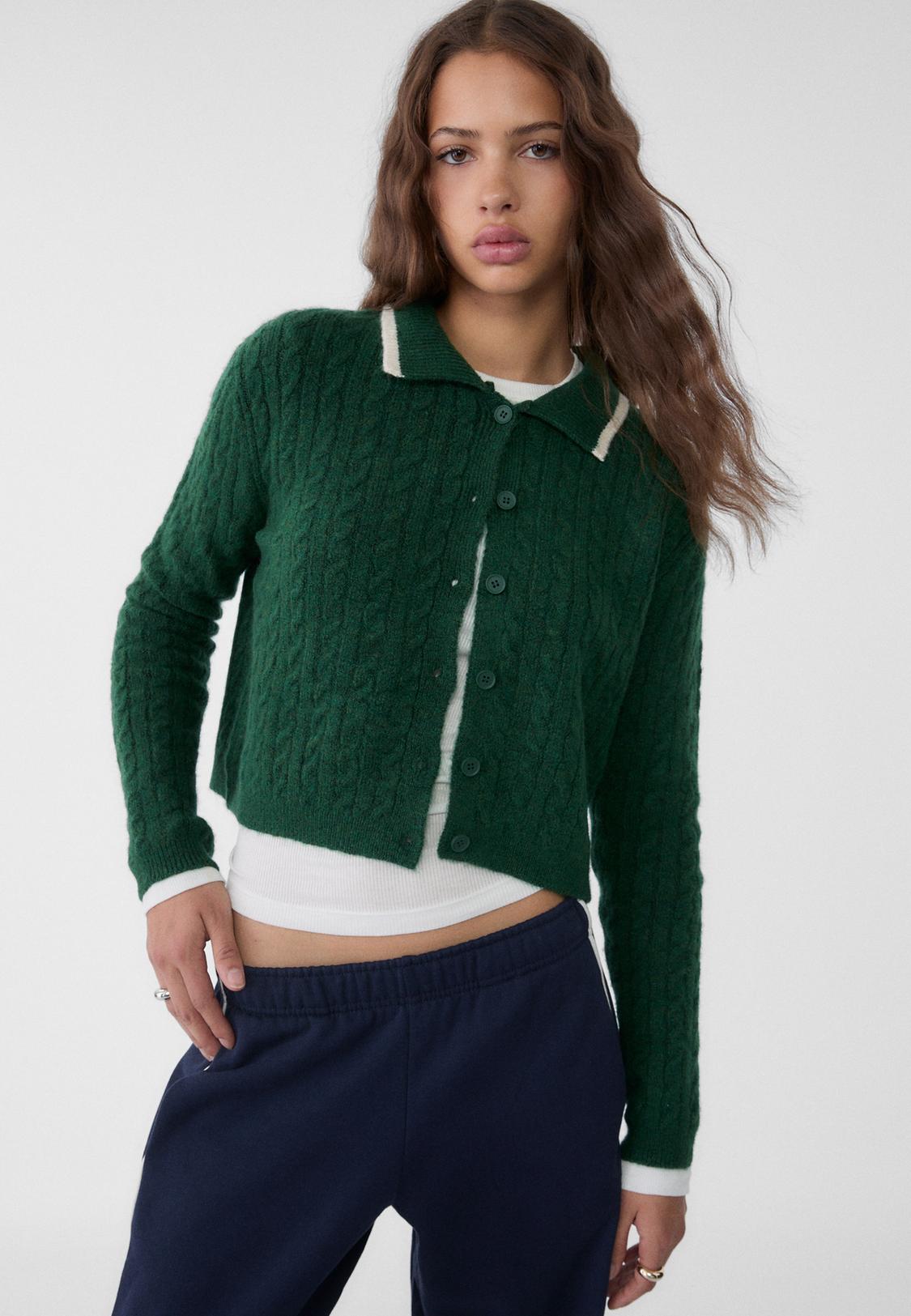 Sobrecamisa Verde Mujer Stradivarius Mujer Chaleco Punto Chaqueta