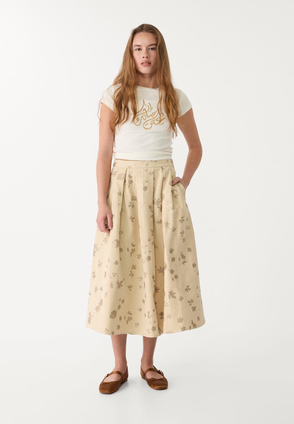 Embroidered sequinned layered skirt