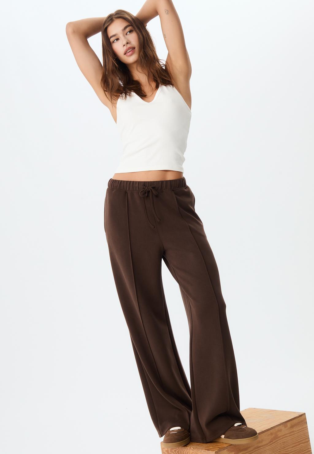 Soft-touch wide-leg trousers with seam detail