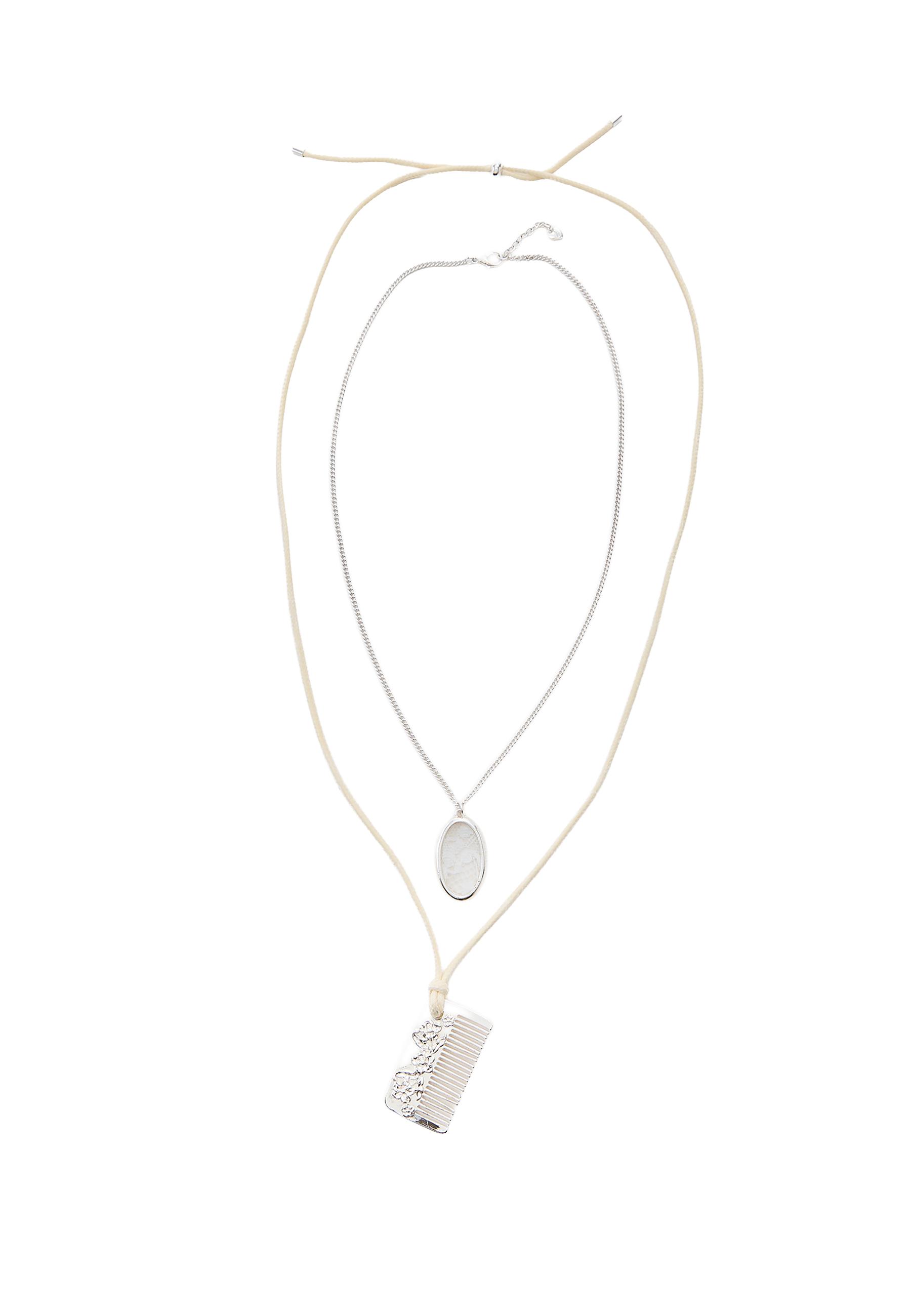 Set of 2 layered comb pendant necklaces — Grey
