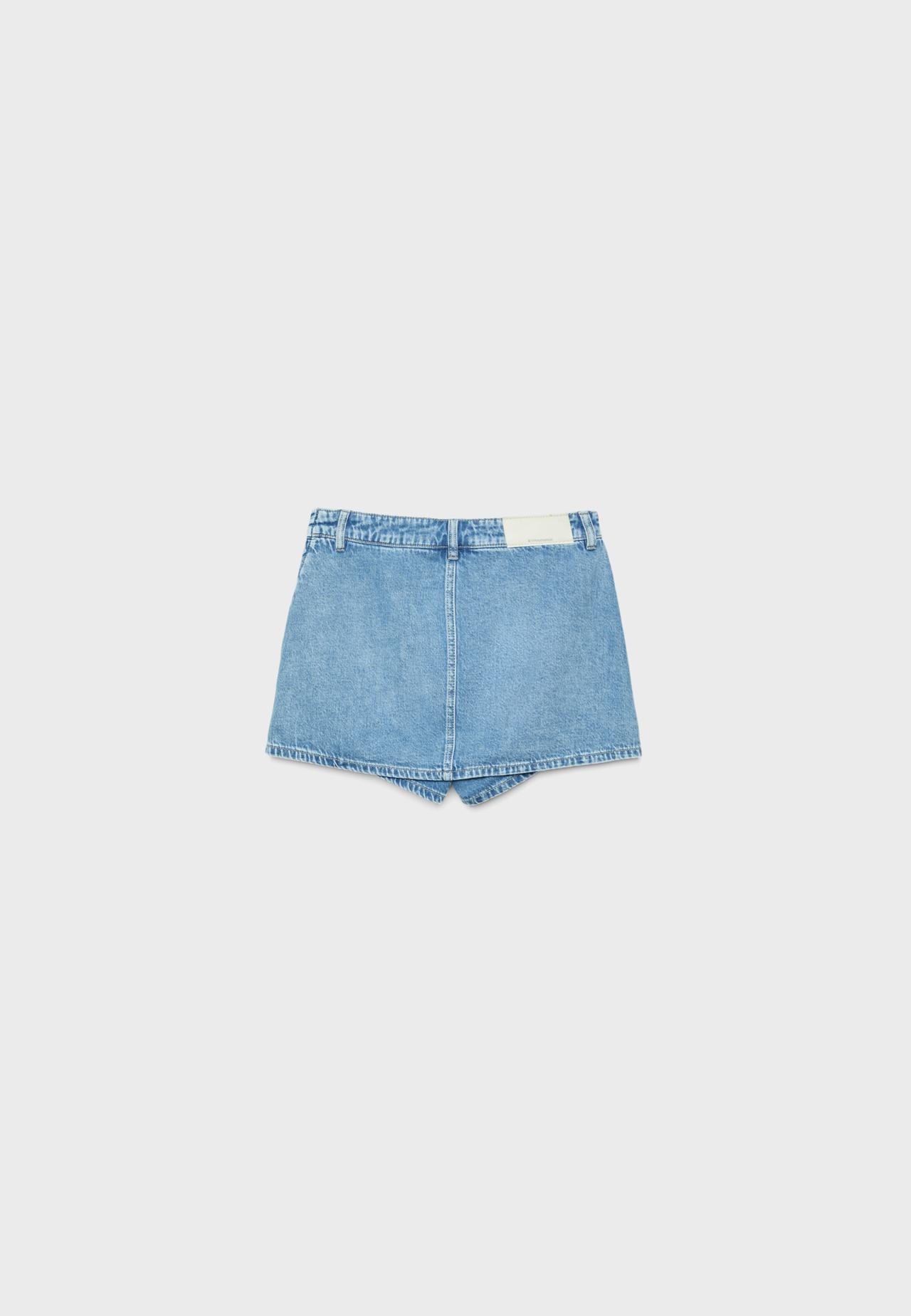 Crossover denim skort — MEDIUM DENIM WASH
