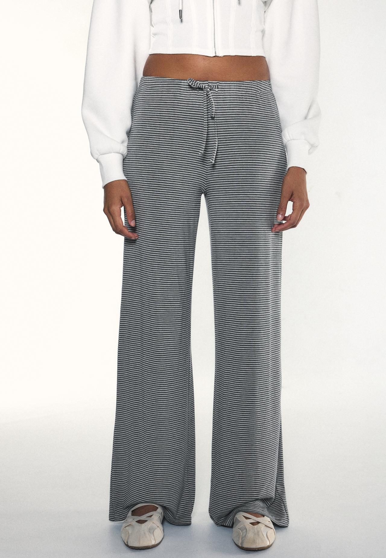 Striped slim-waist jogger trousers — Grey melange
