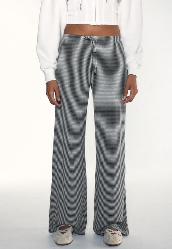 Stradivarius Striped Slim-Waist Joggers Grey Melange S