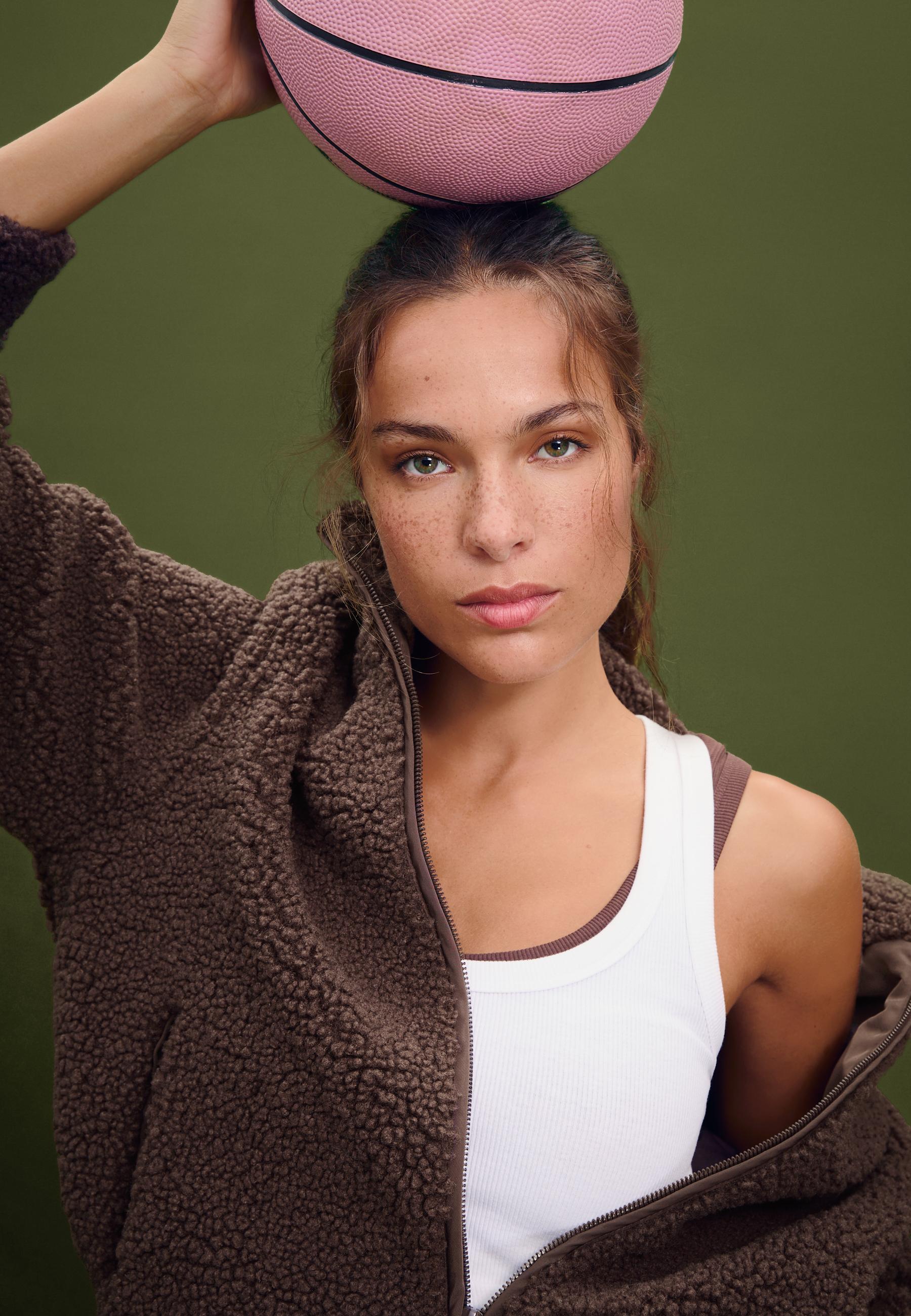 Zip-up faux shearling lined jacket — Brown