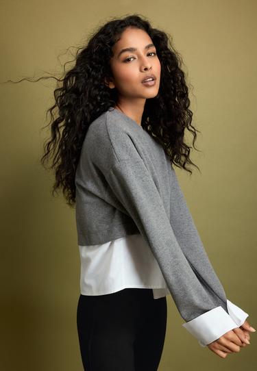 Mixed-fabric jumper — Dark grey 3