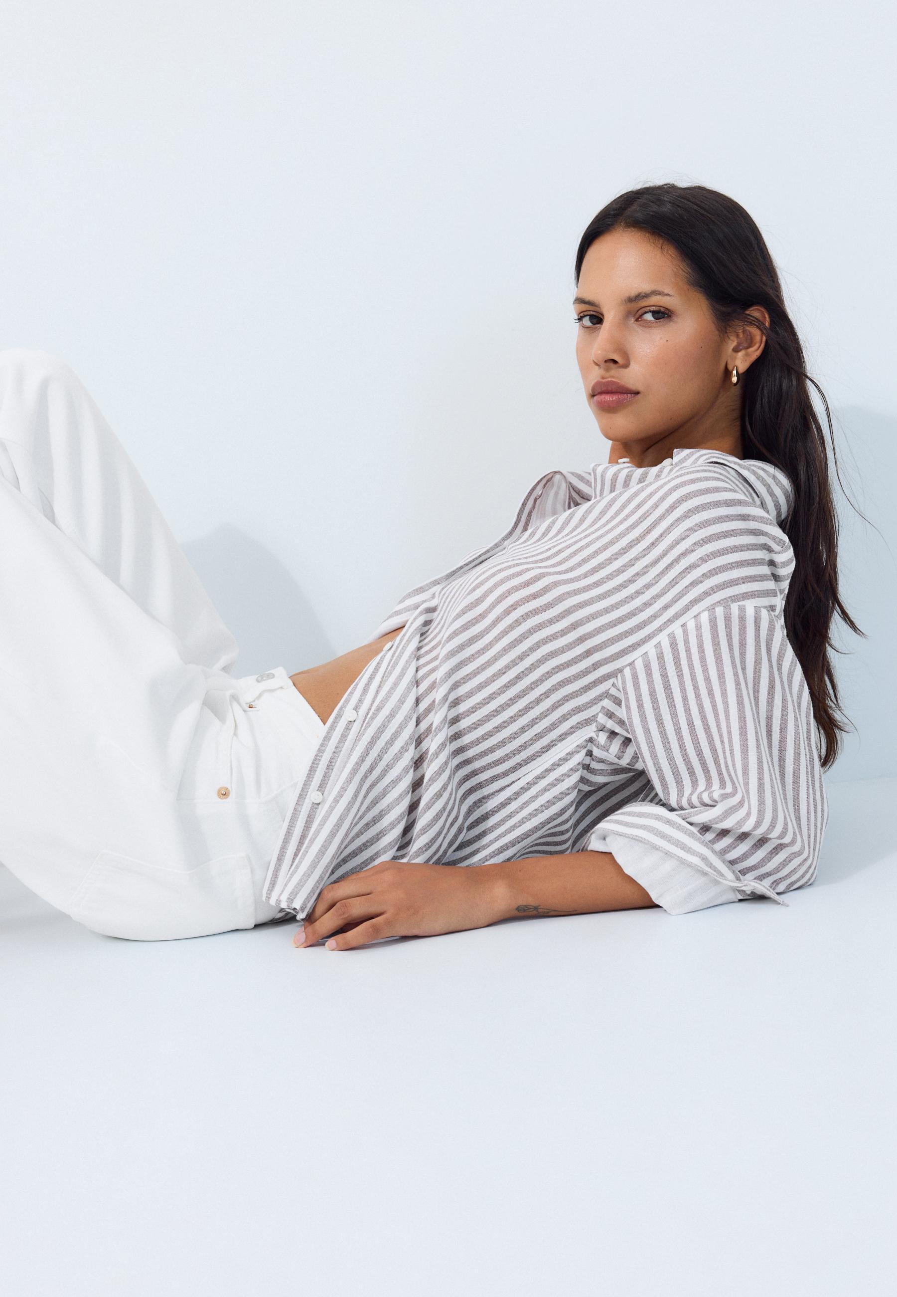 Linen-effect shirt — Brown