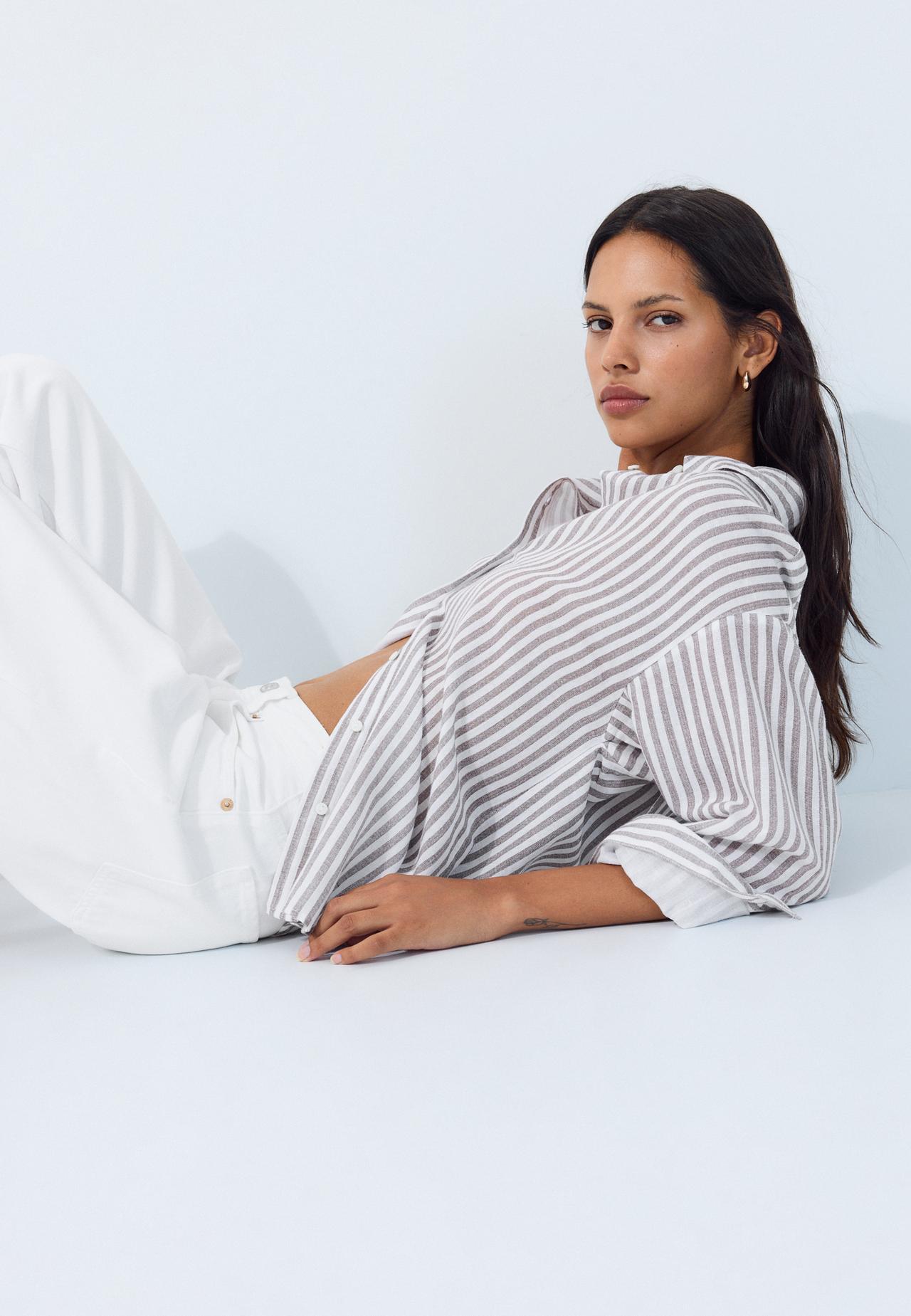 Linen effect shirt — Brown