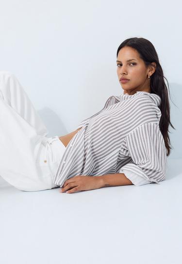 Linen effect shirt — Brown 1
