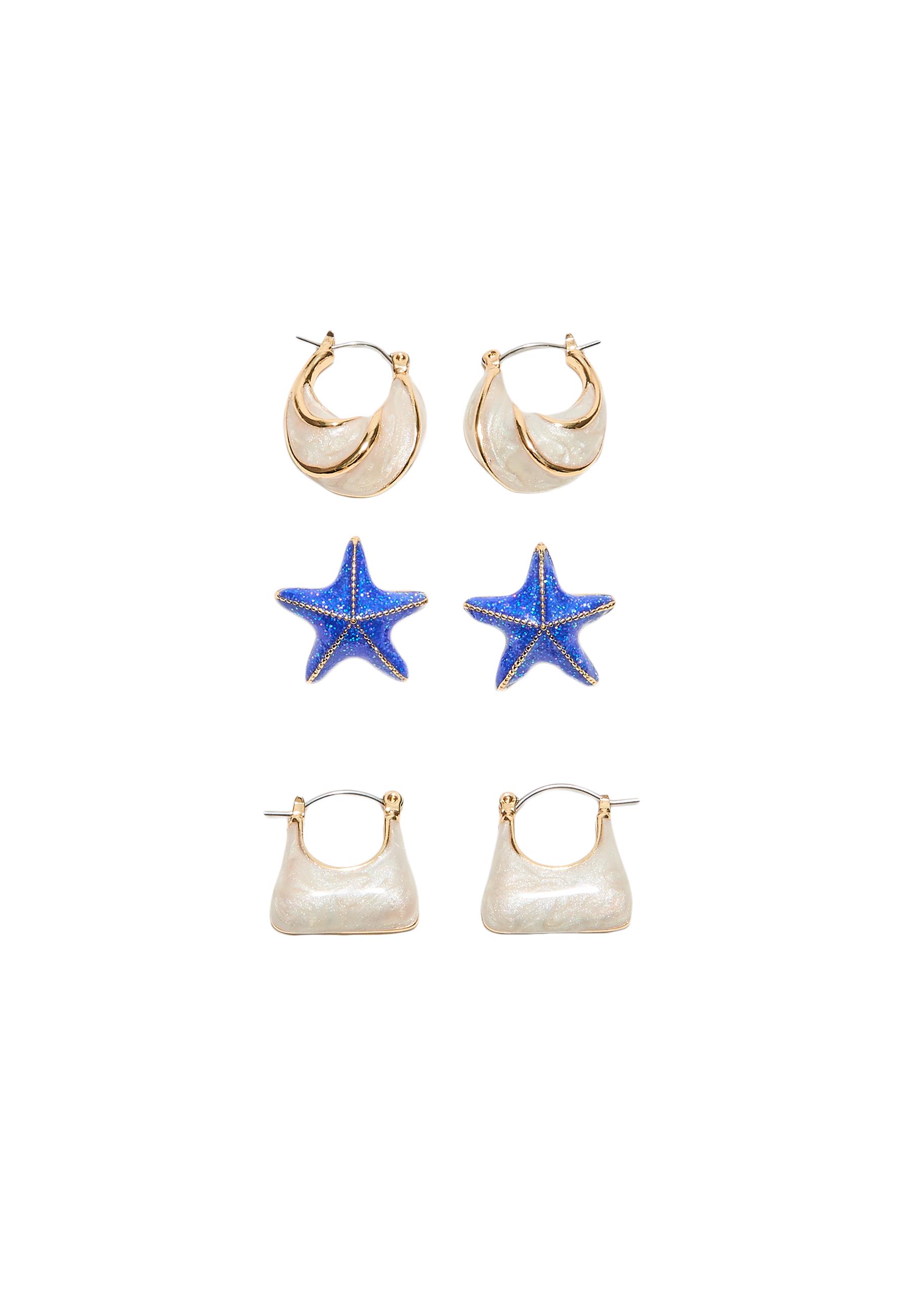 Set of 3 enamel star and hoop earrings — Blue