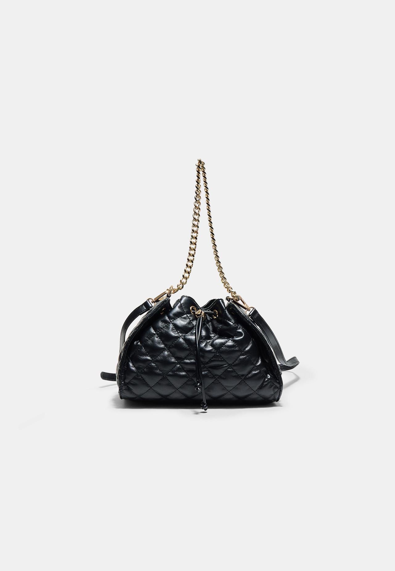 Quilted gathered shoulder bag — Black