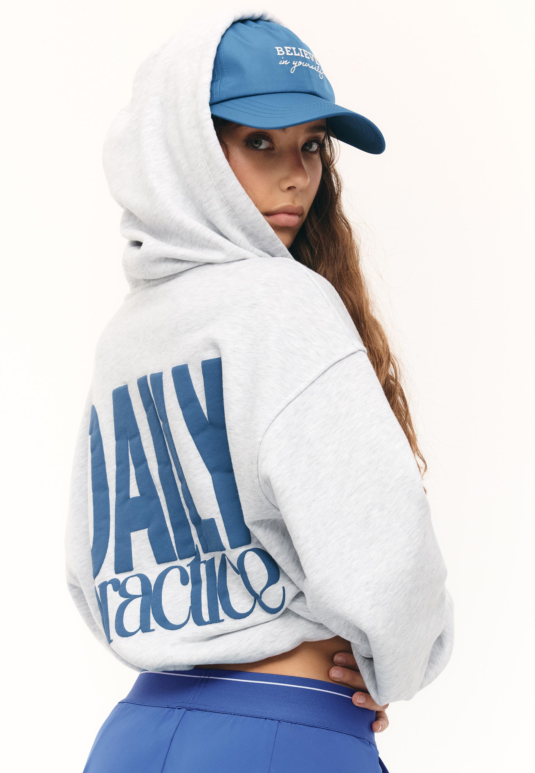 Printed Hooded Bomber Sweatshirt — Grey melange